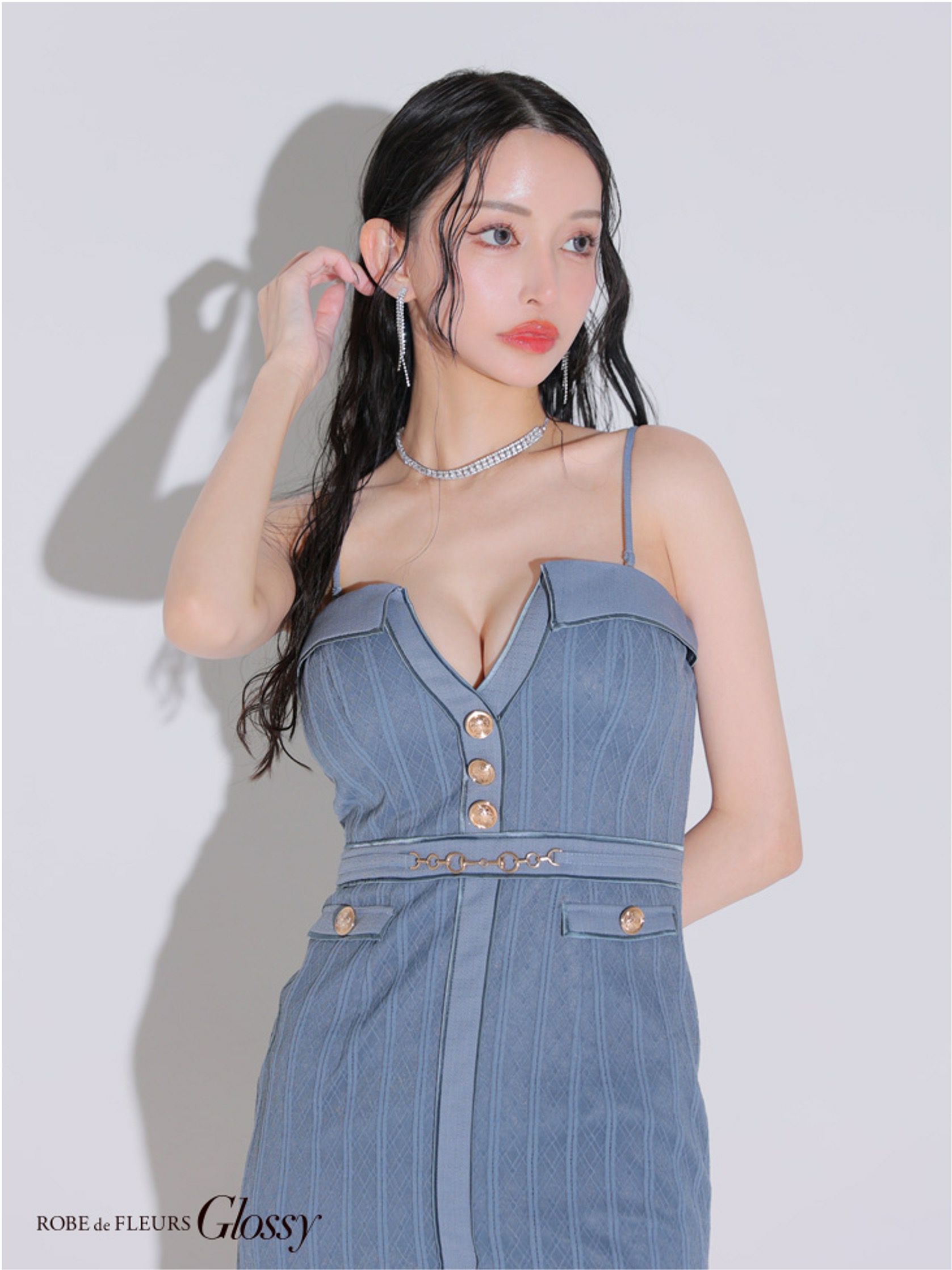  Glossy ローブドフルールグロッシー フロントボタンバストカットタイトミニキャバドレス gl3912-c