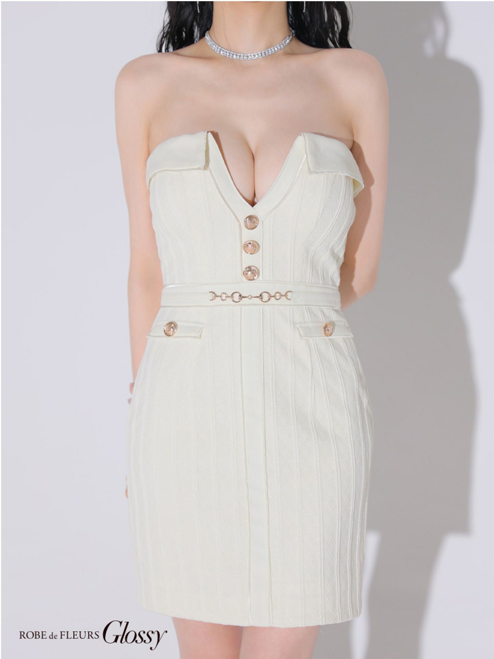  Glossy ローブドフルールグロッシー フロントボタンバストカットタイトミニキャバドレス gl3912-c