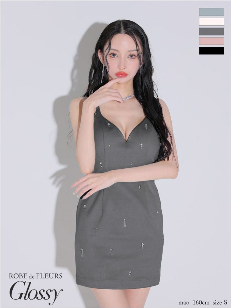 Glossy ローブドフルールグロッシー ビジューホルターシンプルタイトミニキャバドレス gl3594-c