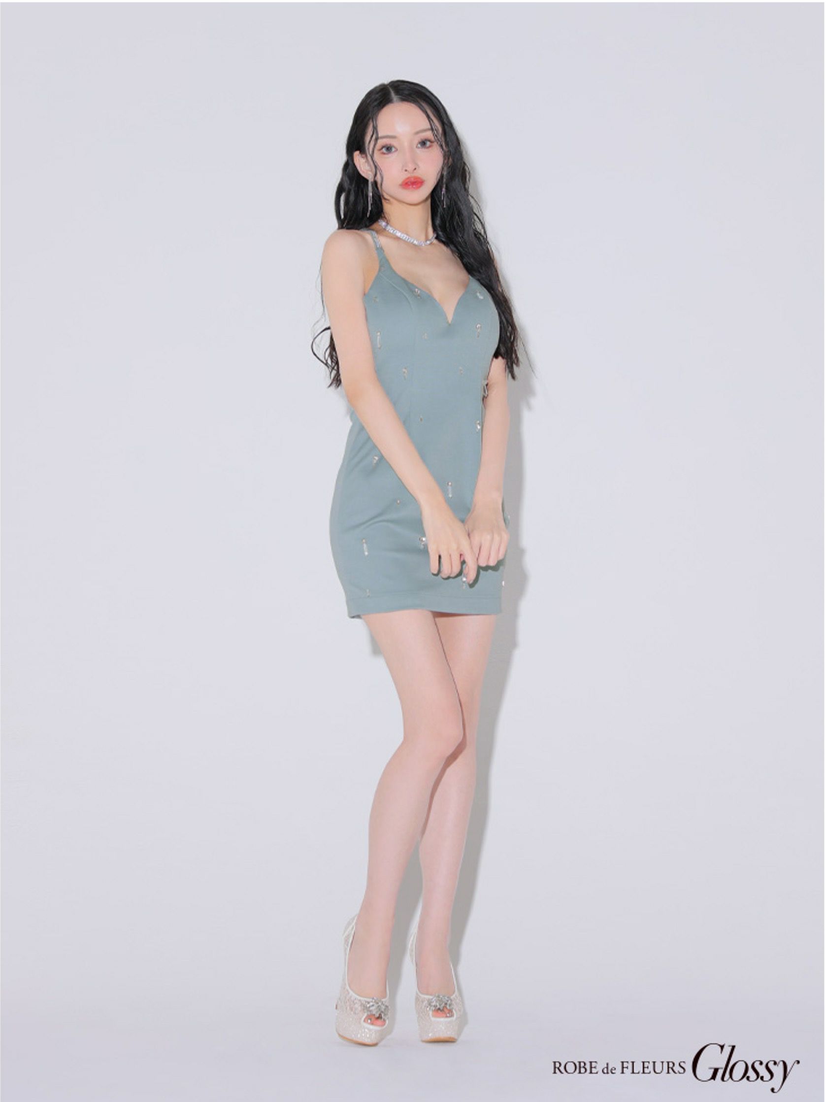 Glossy ローブドフルールグロッシー ビジューホルターシンプルタイトミニキャバドレス gl3594-c
