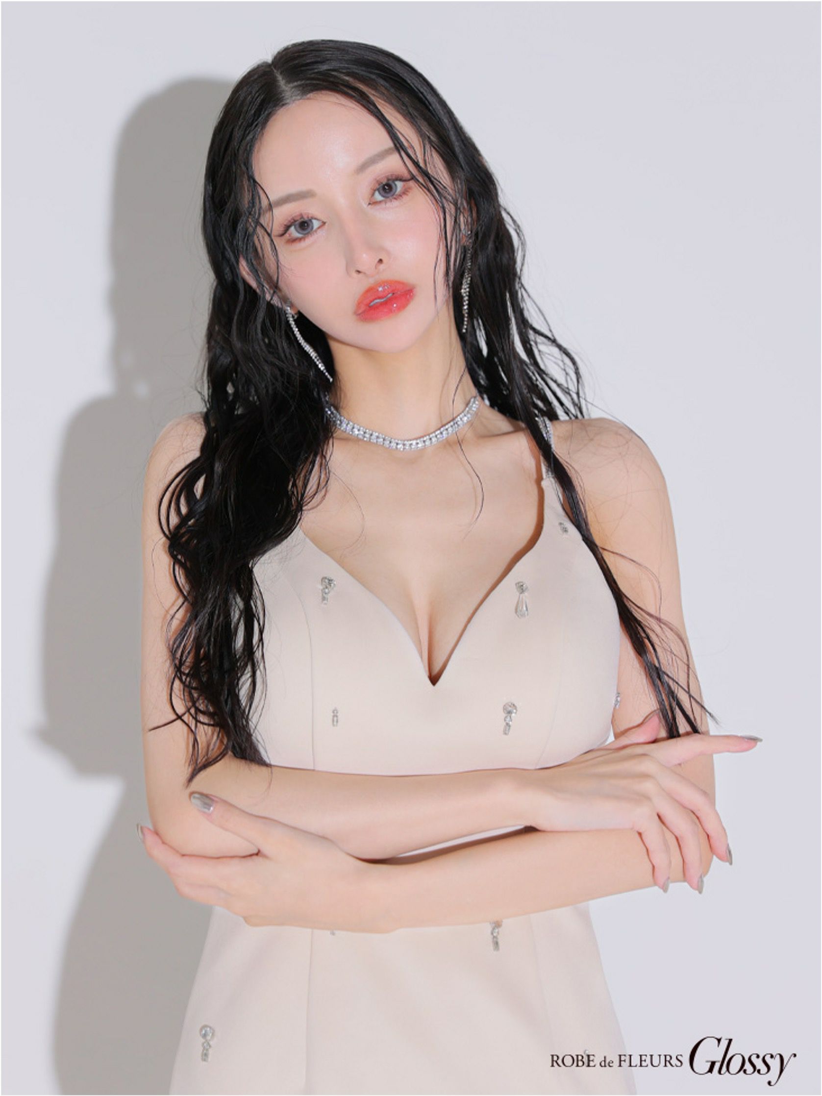 Glossy ローブドフルールグロッシー ビジューホルターシンプルタイトミニキャバドレス gl3594-c