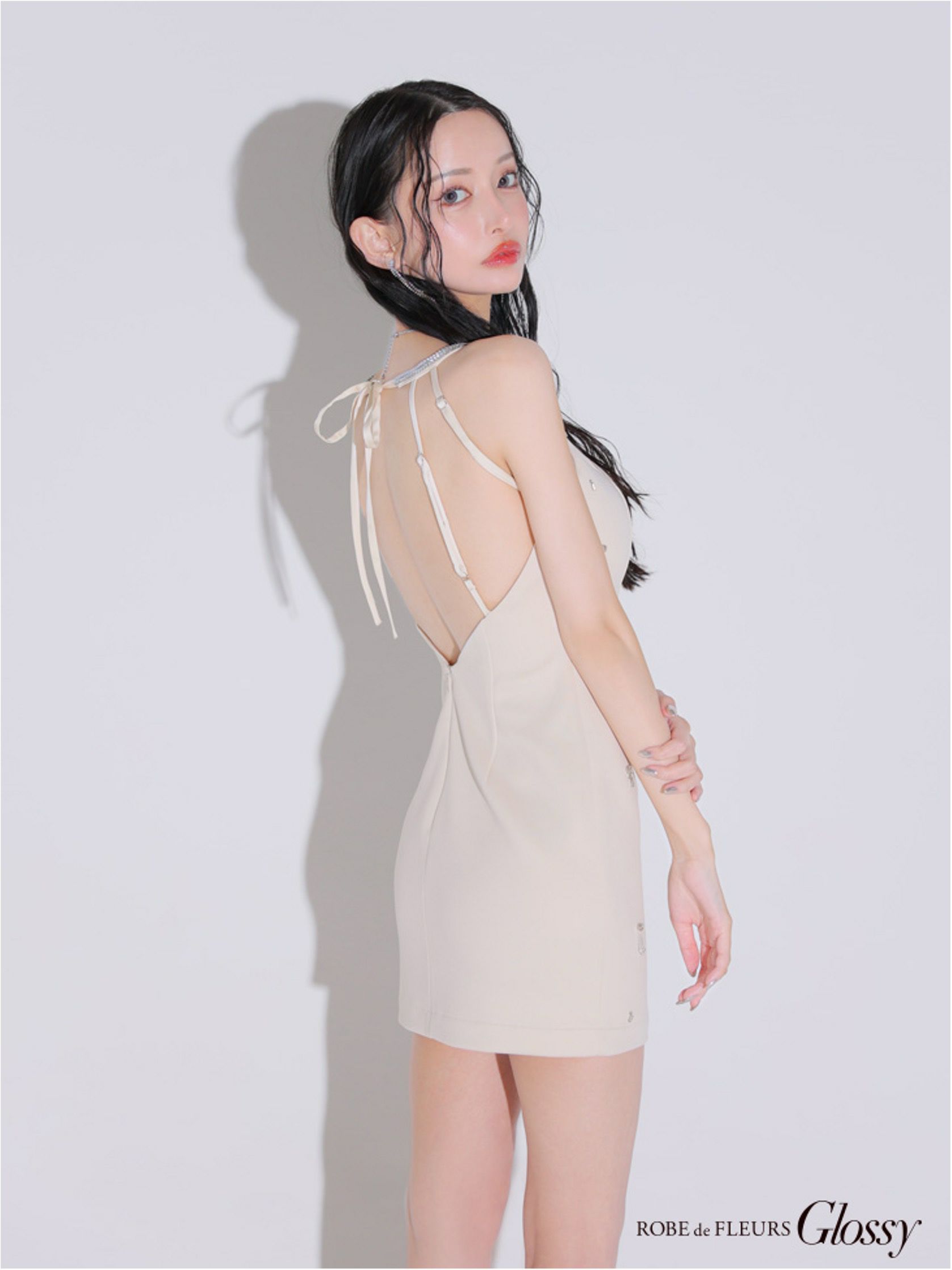 Glossy ローブドフルールグロッシー ビジューホルターシンプルタイトミニキャバドレス gl3594-c