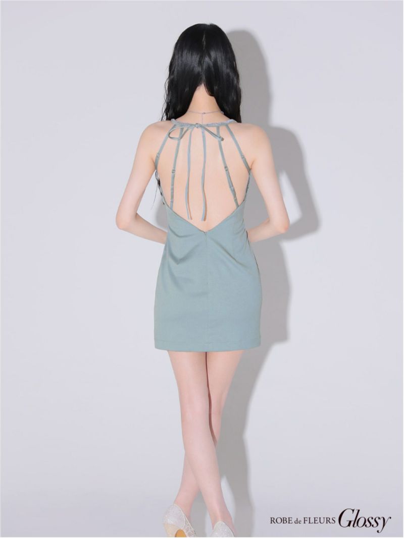 Glossy ローブドフルールグロッシー ビジューホルターシンプルタイトミニキャバドレス gl3594-c