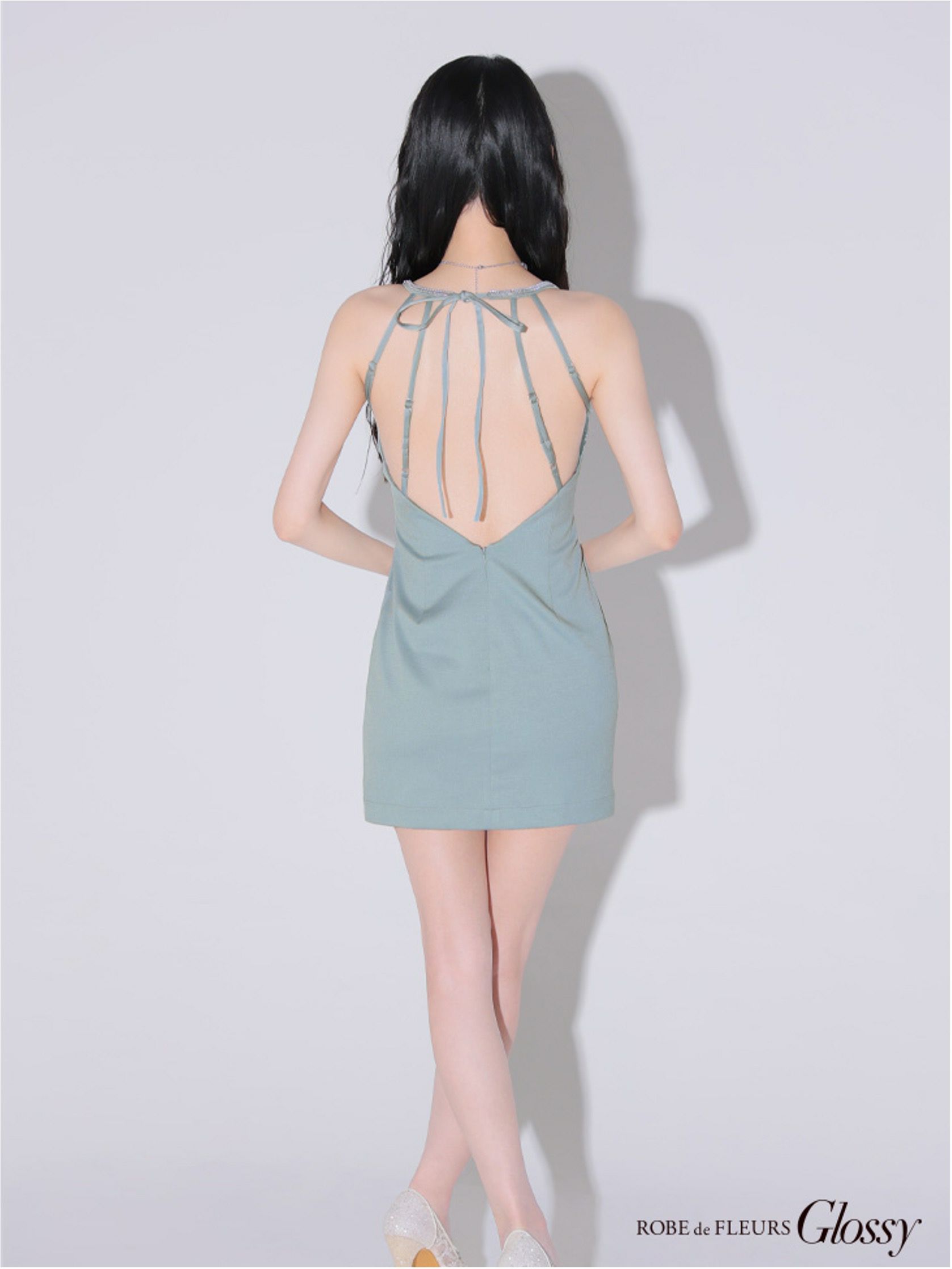 Glossy ローブドフルールグロッシー ビジューホルターシンプルタイトミニキャバドレス gl3594-c