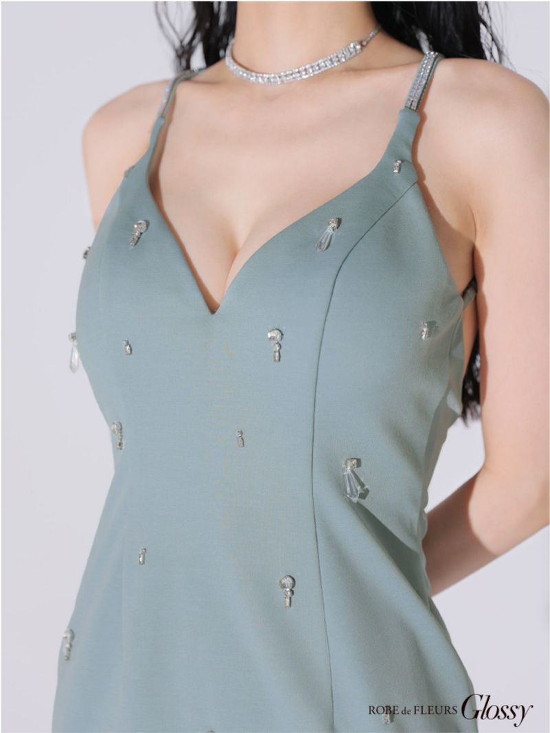 Glossy ローブドフルールグロッシー ビジューホルターシンプルタイトミニキャバドレス gl3594-c