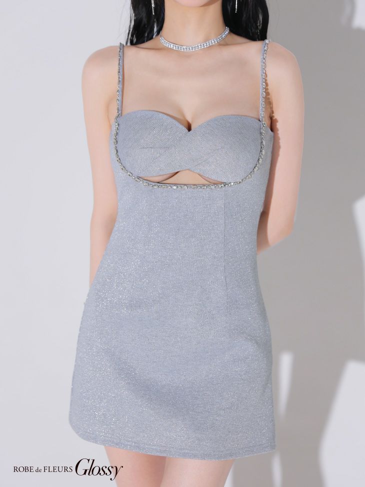 Glossy ローブドフルールグロッシー ラメリブニットタイトストレッチキャミミニキャバドレス gl3571-c
