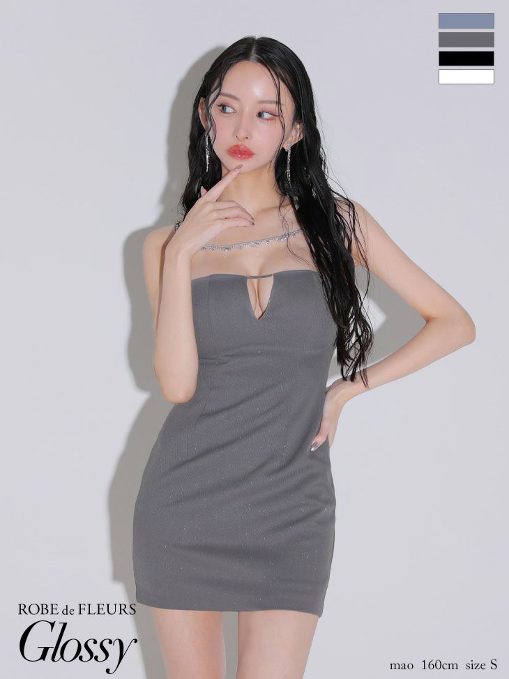 Glossy ローブドフルールグロッシー デコルテビジューバストカットシンプルタイトミニキャバドレス gl3590-c