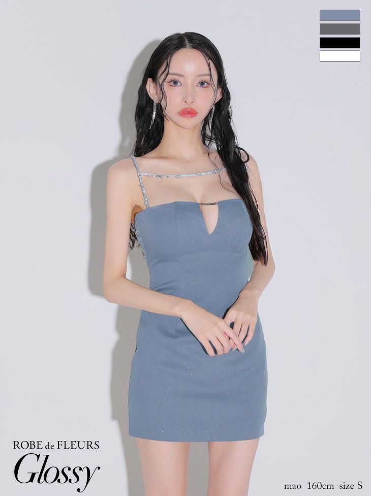 Glossy ローブドフルールグロッシー デコルテビジューバストカットシンプルタイトミニキャバドレス gl3590-c