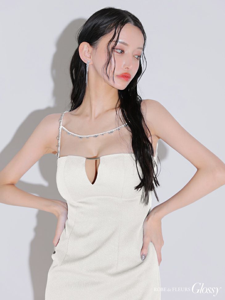 Glossy ローブドフルールグロッシー デコルテビジューバストカットシンプルタイトミニキャバドレス gl3590-c