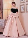 vanityME.couture.バニティミークチュール Fran&#231;oise フランソワーズ ビッグリボン サテン ウエストマーク バイカラー オフショル 姫 ロングドレス バースデードレス ピンク×ブラック vctr-t-25003