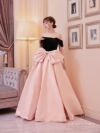 vanityME.couture.バニティミークチュール Françoise フランソワーズ ビッグリボン サテン ウエストマーク バイカラー オフショル 姫 ロングドレス バースデードレス ピンク×ブラック vctr-t-25003