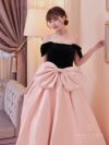 vanityME.couture.バニティミークチュール Françoise フランソワーズ ビッグリボン サテン ウエストマーク バイカラー オフショル 姫 ロングドレス バースデードレス ピンク×ブラック vctr-t-25003