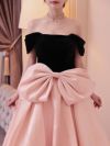 vanityME.couture.バニティミークチュール Françoise フランソワーズ ビッグリボン サテン ウエストマーク バイカラー オフショル 姫 ロングドレス バースデードレス ピンク×ブラック vctr-t-25003