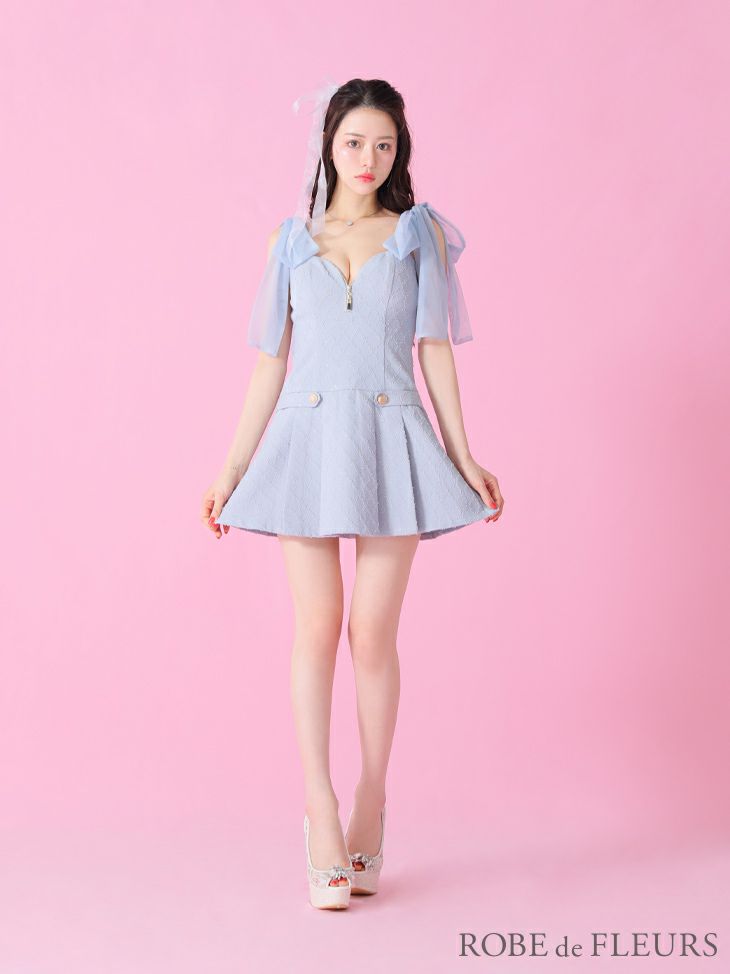 ROBE de FLEURS ローブドフルール ショルダーチュールリボンフレアミニキャバドレス fm3361-c