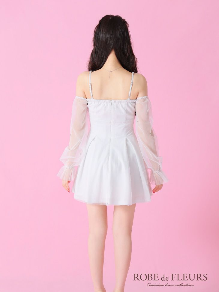 ROBE de FLEURS ローブドフルール オフショルリボンシアースリーブフレアミニキャバドレス fm3278-c