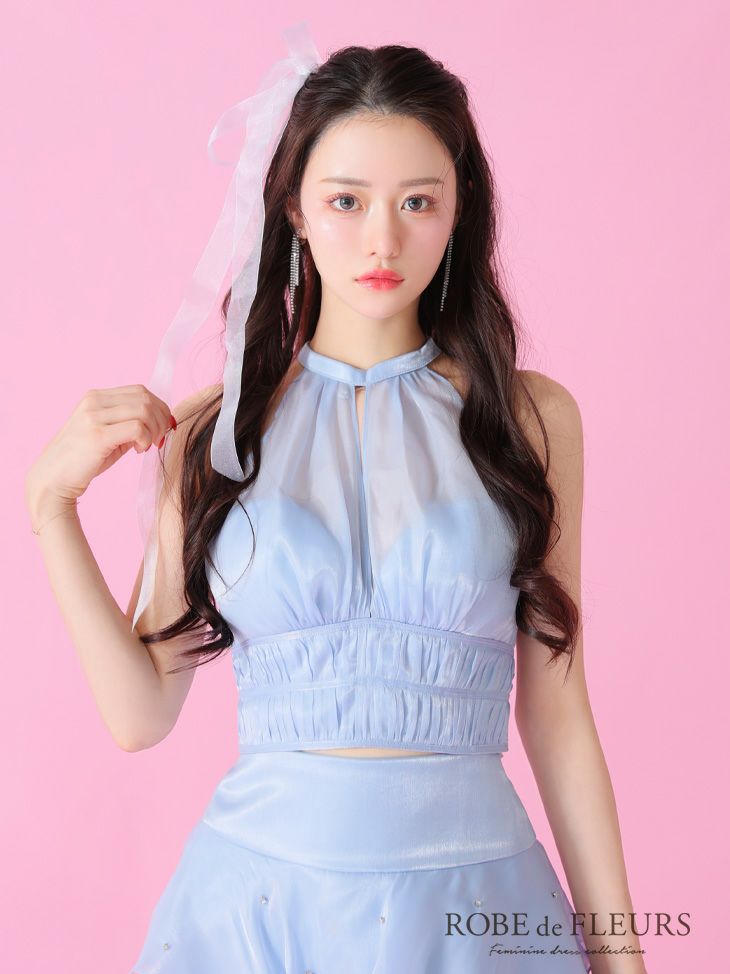 ROBE de FLEURS ローブドフルール サテンホルターティアードフレアミニキャバドレス fm3593-c