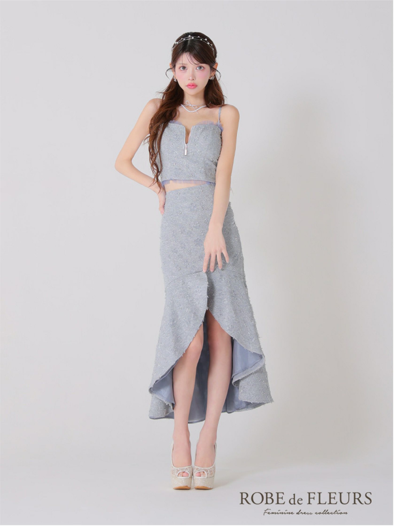 ROBE de FLEURS ローブドフルール ジャガードチュールマーメイドセットアップキャバドレス fm3451-c