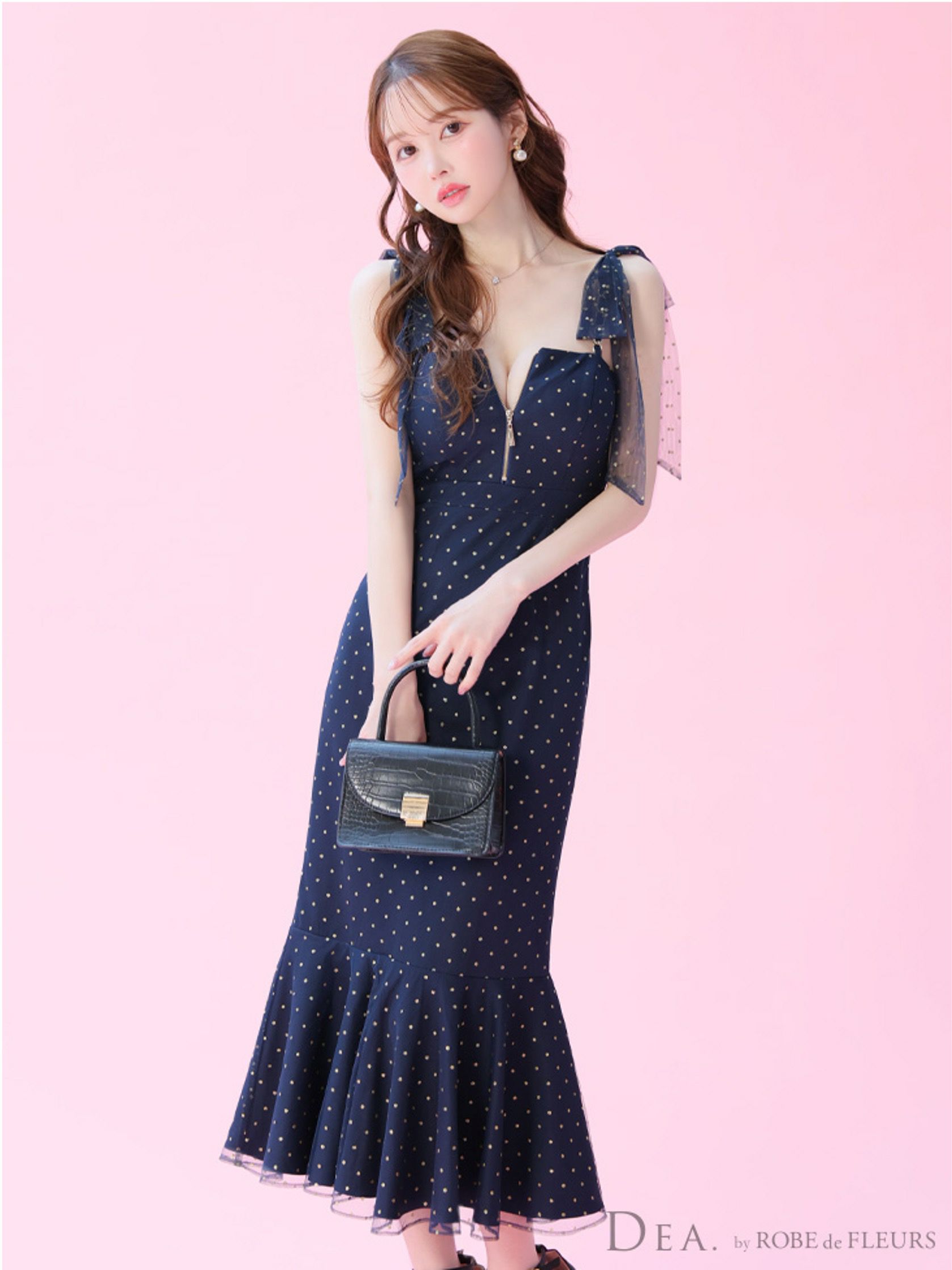 DEA. ディア バイ ローブドフルール ドットチュールマーメイドキャミキャバドレス de3380-c