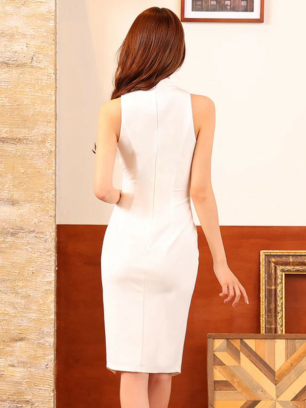 Veautt ヴュート チョーカーデザインVカットウエストタックタイトミディアムドレス vt022505