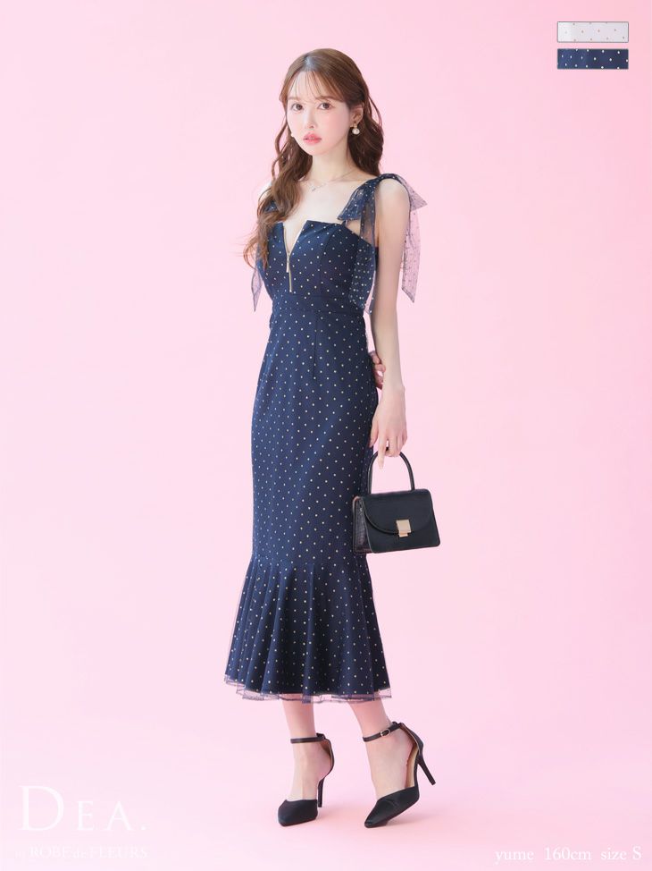 DEA. ディア バイ ローブドフルール ドットチュールマーメイドキャミキャバドレス de3380