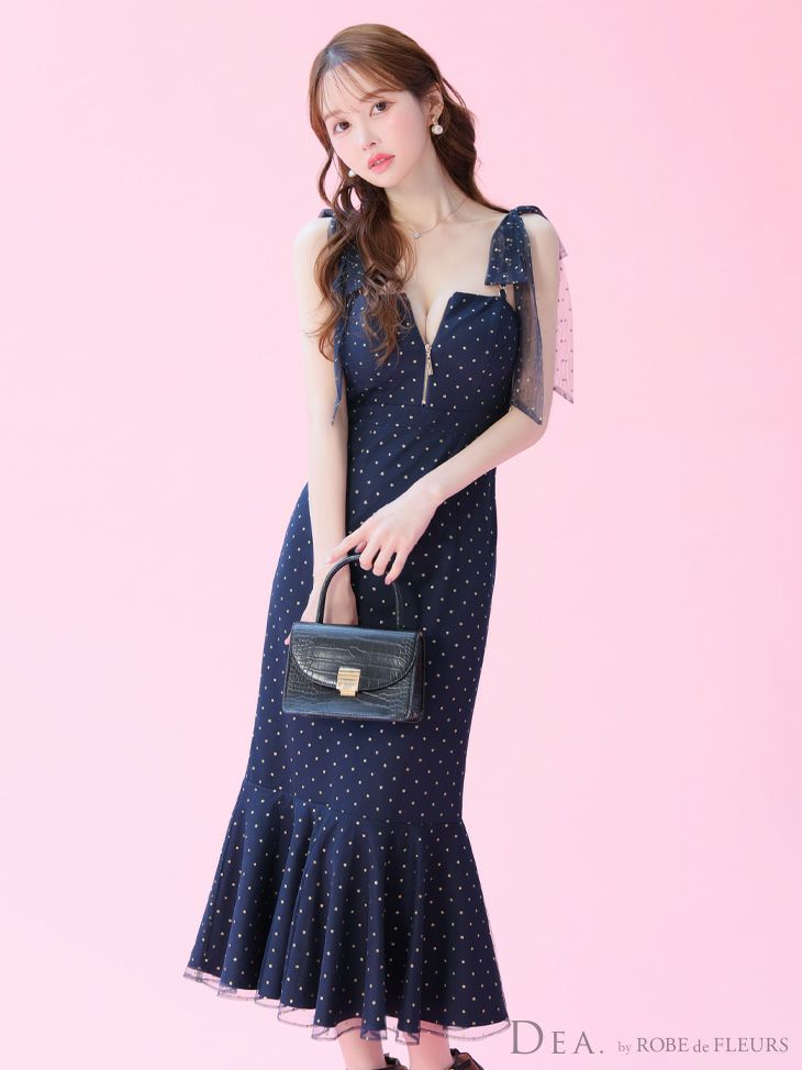 DEA. ディア バイ ローブドフルール ドットチュールマーメイドキャミキャバドレス de3380