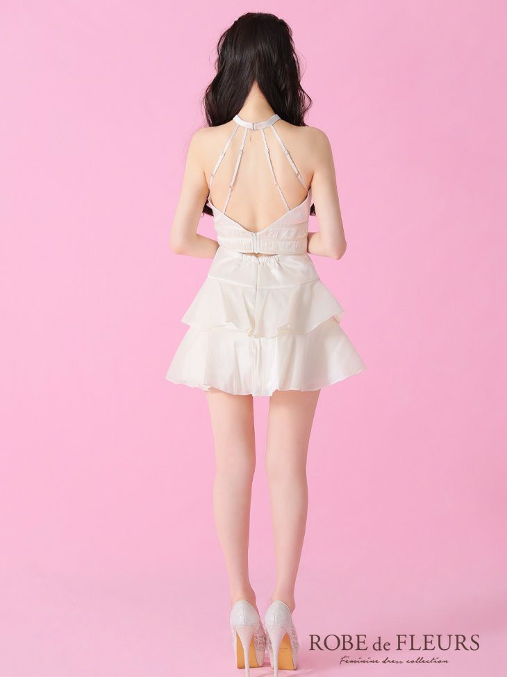 ROBE de FLEURS ローブドフルール サテンホルターティアードフレアミニキャバドレス fm3593