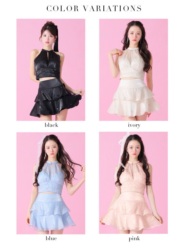 ROBE de FLEURS ローブドフルール サテンホルターティアードフレアミニキャバドレス fm3593