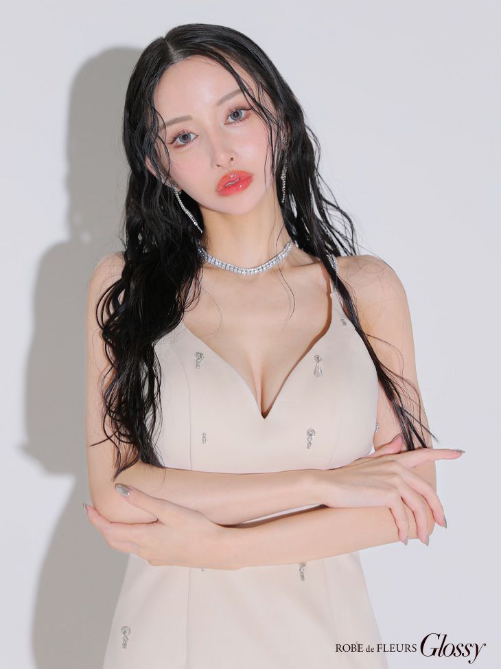 Glossy ローブドフルールグロッシー ビジューホルターシンプルタイトミニキャバドレス gl3594