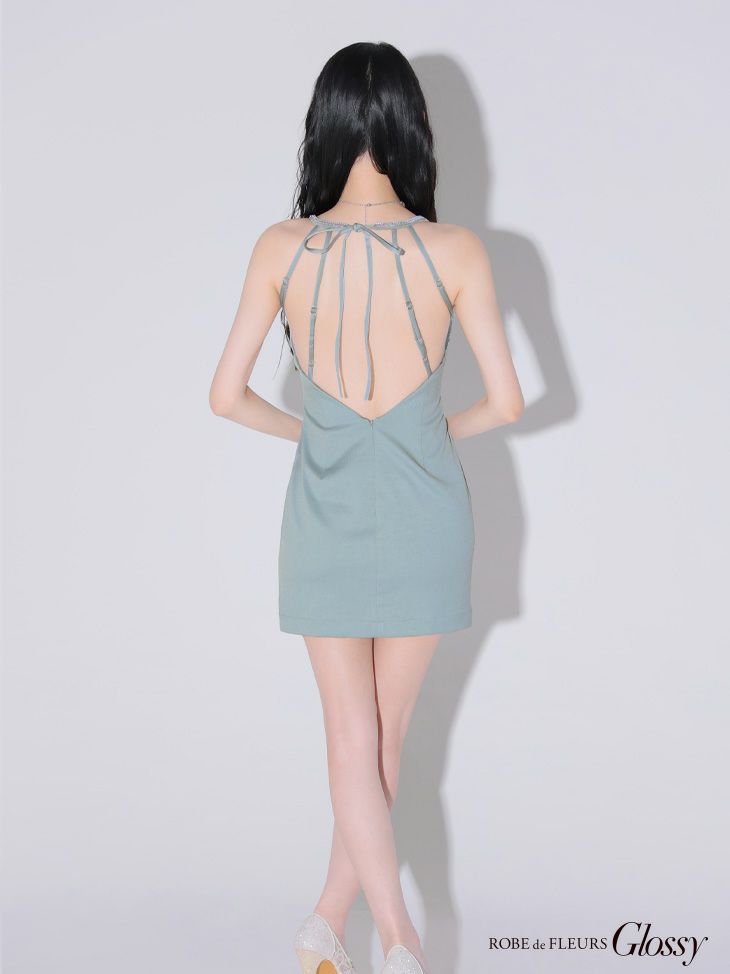 Glossy ローブドフルールグロッシー ビジューホルターシンプルタイトミニキャバドレス gl3594