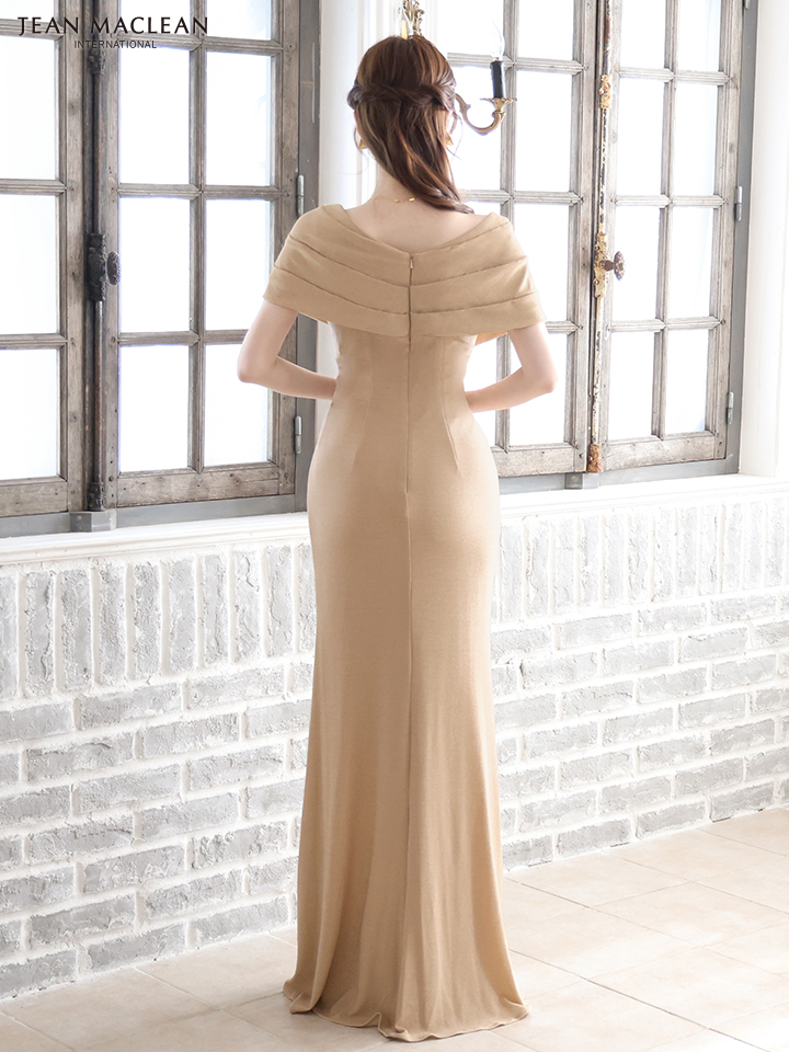JEAN MACLEAN ジャンマクレーン ワンカラー/ケープ風スリーブ/タックデザイン/ラメニット/スリット入り/タイト ロングドレス ja51802-ks
