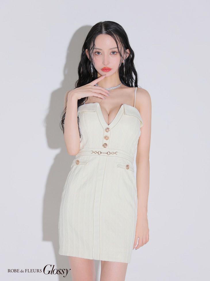 Glossy ローブドフルールグロッシー フロントボタンバストカットタイトミニキャバドレス gl3912