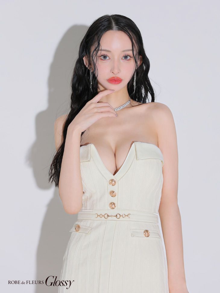 Glossy ローブドフルールグロッシー フロントボタンバストカットタイトミニキャバドレス gl3912