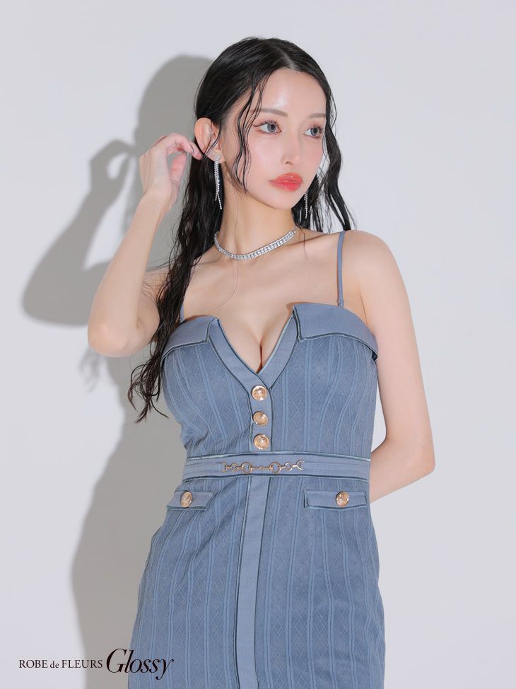 Glossy ローブドフルールグロッシー フロントボタンバストカットタイトミニキャバドレス gl3912