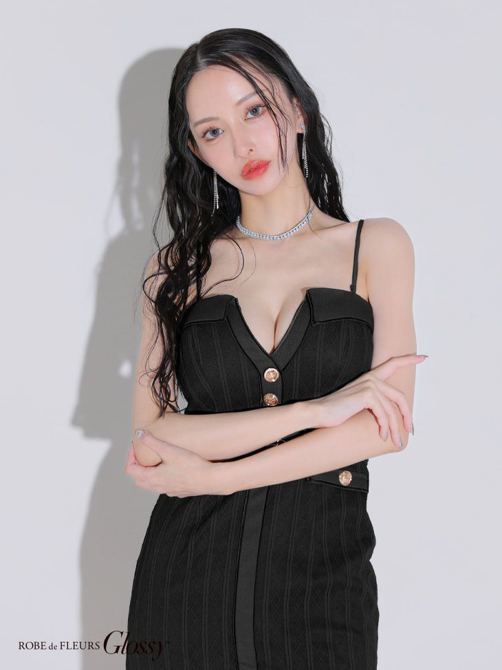 Glossy ローブドフルールグロッシー フロントボタンバストカットタイトミニキャバドレス gl3912