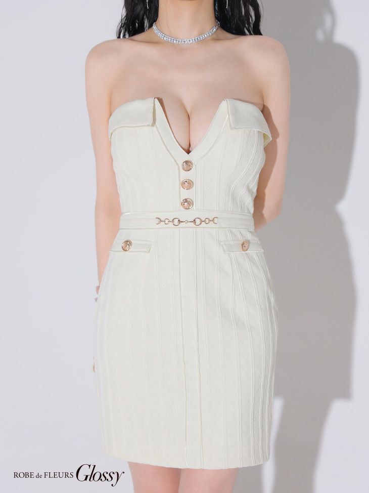 Glossy ローブドフルールグロッシー フロントボタンバストカットタイトミニキャバドレス gl3912