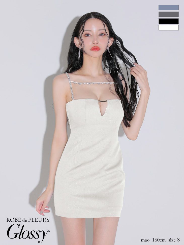 Glossy ローブドフルールグロッシー デコルテビジューバストカットシンプルタイトミニキャバドレス gl3590