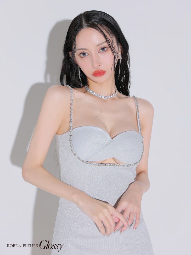 Glossy ローブドフルールグロッシー ラメリブニットタイトストレッチキャミミニキャバドレス gl3571
