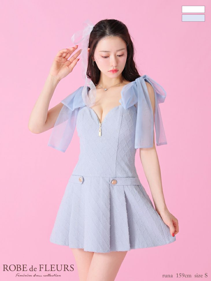 ROBE de FLEURS ローブドフルール ショルダーチュールリボンフレアミニキャバドレス fm3361