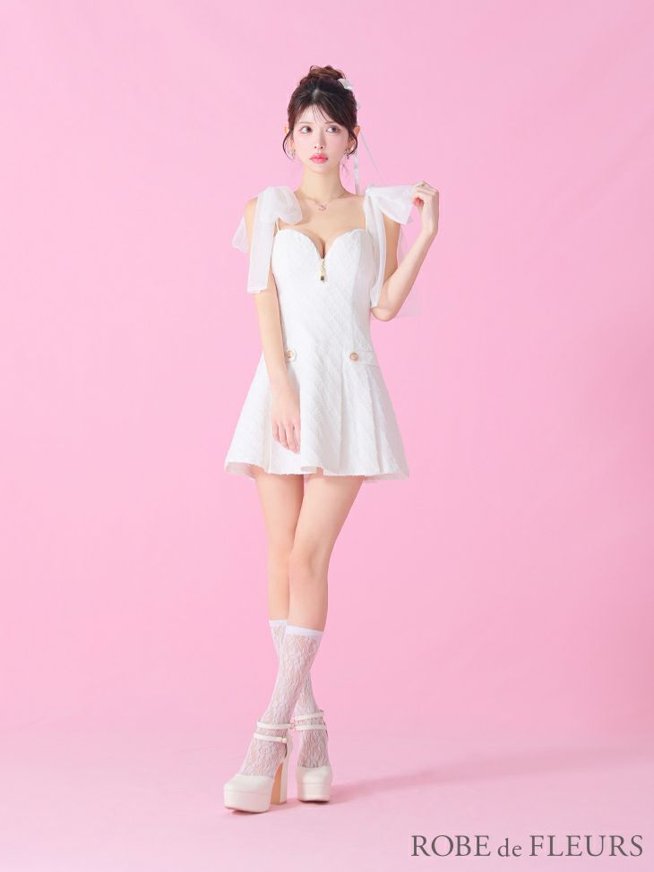 ROBE de FLEURS ローブドフルール ショルダーチュールリボンフレアミニキャバドレス fm3361