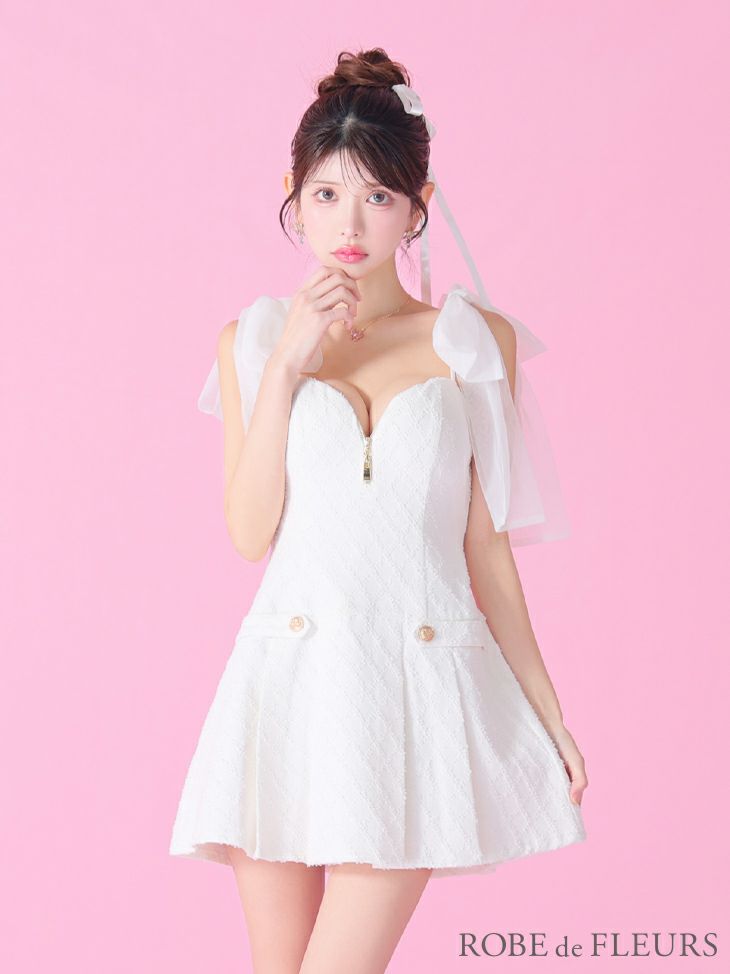 ROBE de FLEURS ローブドフルール ショルダーチュールリボンフレアミニキャバドレス fm3361