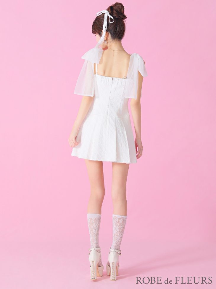 ROBE de FLEURS ローブドフルール ショルダーチュールリボンフレアミニキャバドレス fm3361