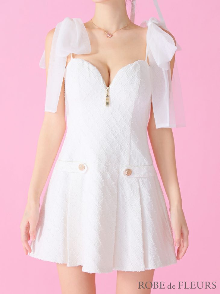 ROBE de FLEURS ローブドフルール ショルダーチュールリボンフレアミニキャバドレス fm3361