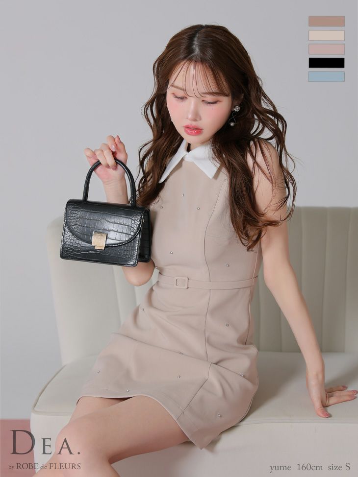 DEA. ディア バイ ローブドフルール 襟付きノースリーブシンプルタイトミニキャバドレス de3384