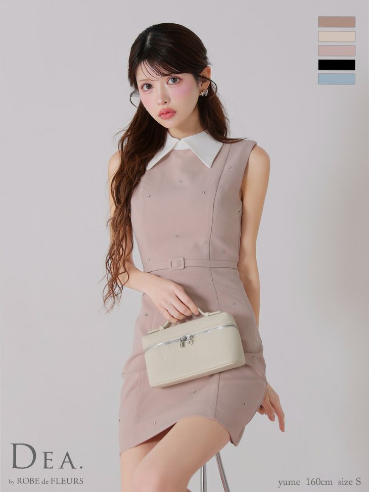 DEA. ディア バイ ローブドフルール 襟付きノースリーブシンプルタイトミニキャバドレス de3384