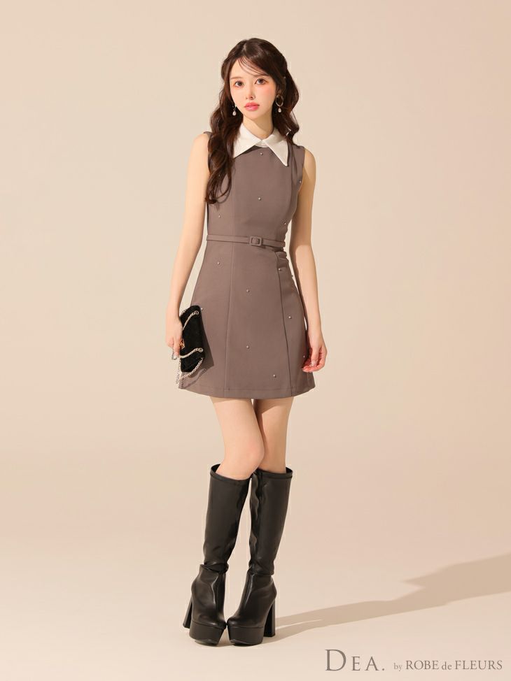 DEA. ディア バイ ローブドフルール 襟付きノースリーブシンプルタイトミニキャバドレス de3384