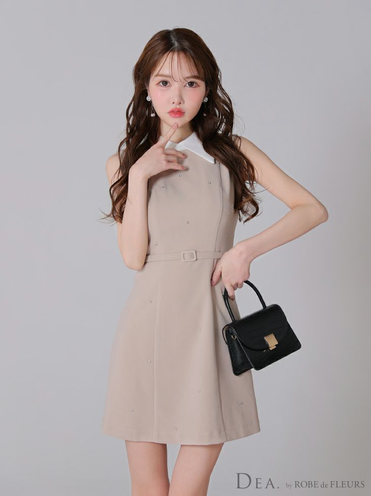 DEA. ディア バイ ローブドフルール 襟付きノースリーブシンプルタイトミニキャバドレス de3384