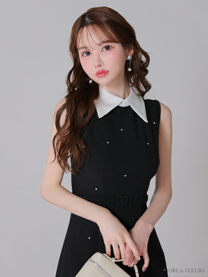 DEA. ディア バイ ローブドフルール 襟付きノースリーブシンプルタイトミニキャバドレス de3384