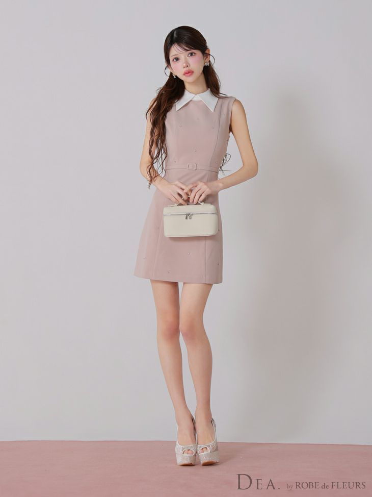 DEA. ディア バイ ローブドフルール 襟付きノースリーブシンプルタイトミニキャバドレス de3384
