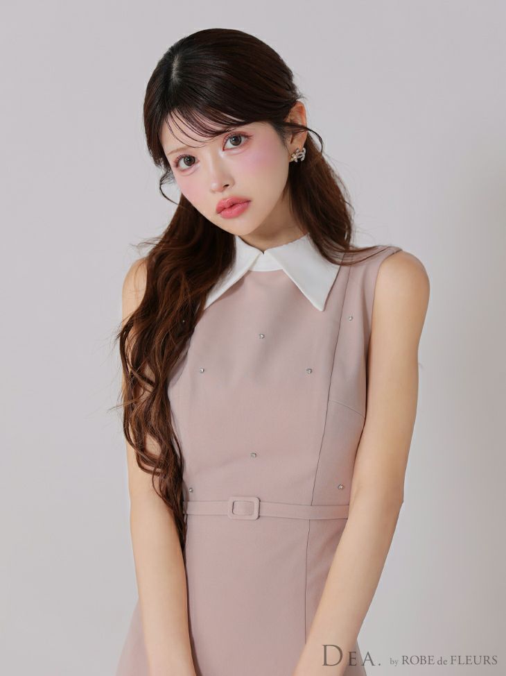 DEA. ディア バイ ローブドフルール 襟付きノースリーブシンプルタイトミニキャバドレス de3384-c