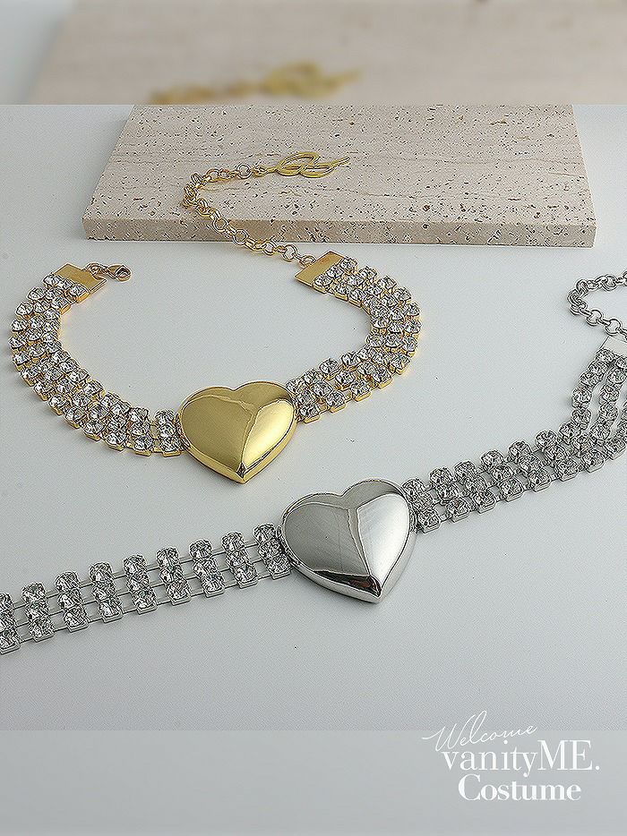 メタリックハート×ビジューチョーカーネックレス [ ゴールド/シルバー ] vcsit-25005